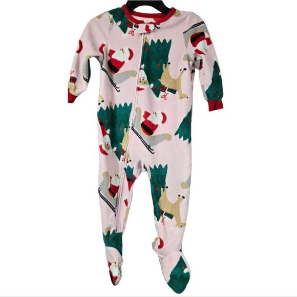 Carter's Baby Girl 12M Sleep & Play Holiday Santa Footie One-Piece Pajama PJs - Picture 4 of 5